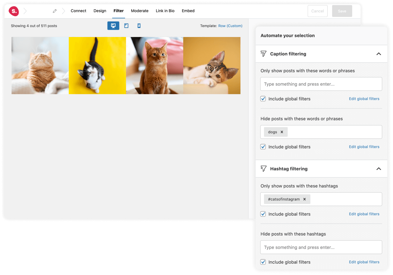 Filter your website's Instagram feed