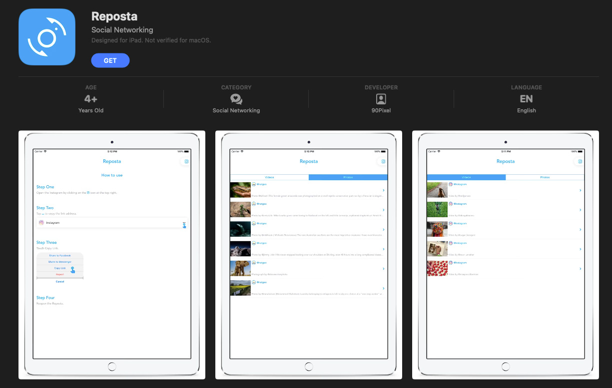 screenshot of Reposta in app store
