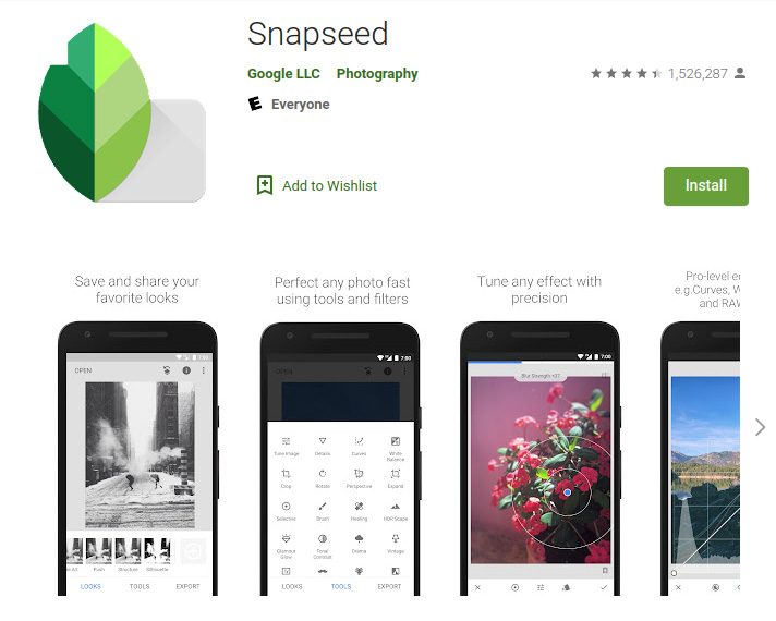 screenshot of Snapseed in app store