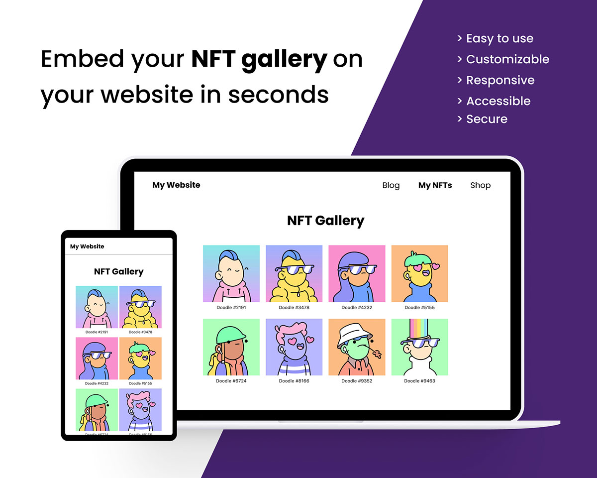 Embed your NFT gallery on your website in seconds with NFT Galleries plugin
