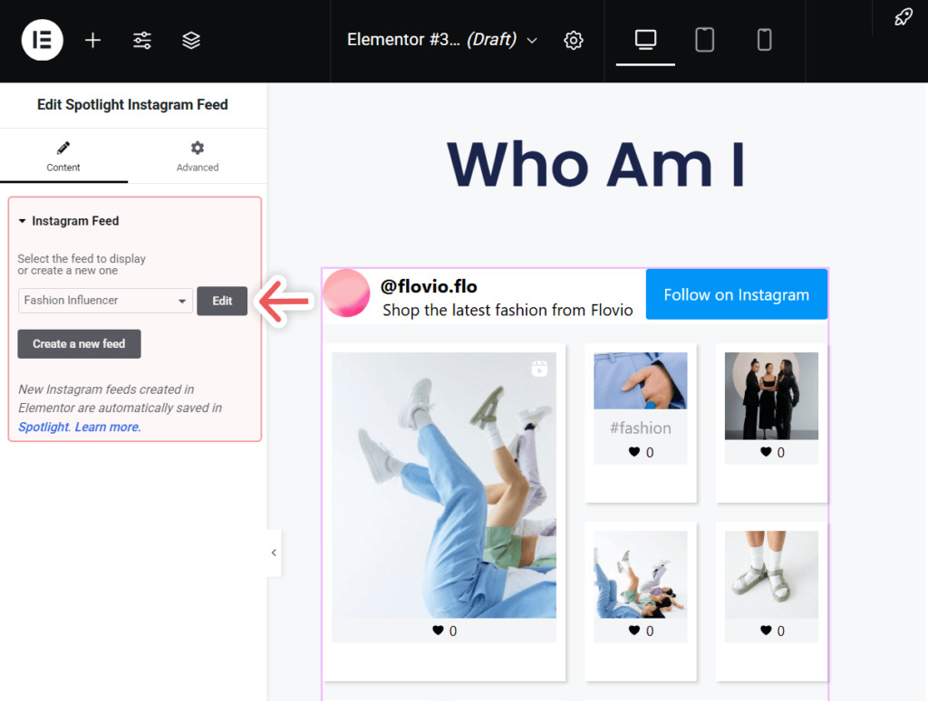 Select what Instagram feed to use