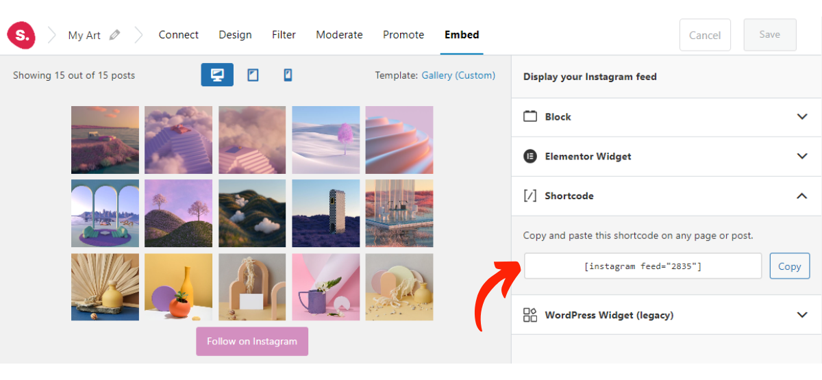 Display your Instagram portfolio by using a shortcode