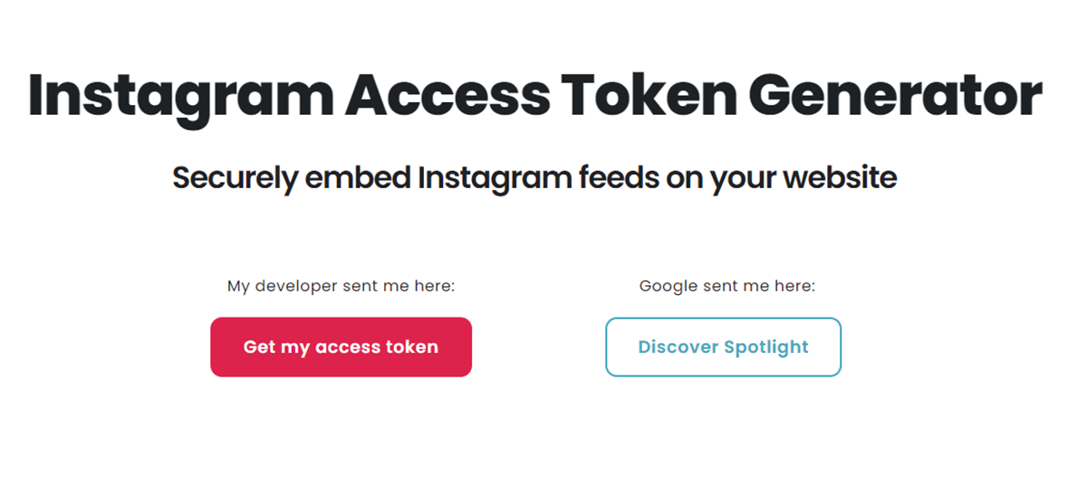 Spotlight's Instagram access token generator page.