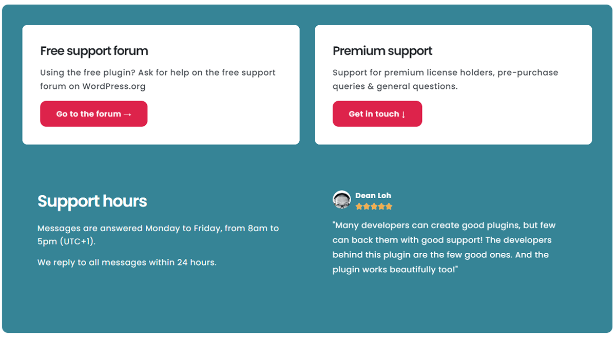 Spotlight's customer support page.