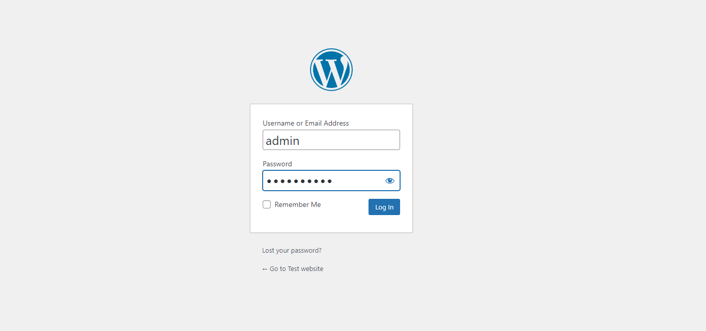 WordPress admin dashboard login page.