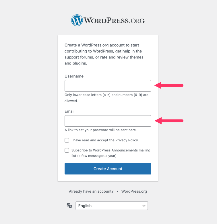 Create a WordPress.org account