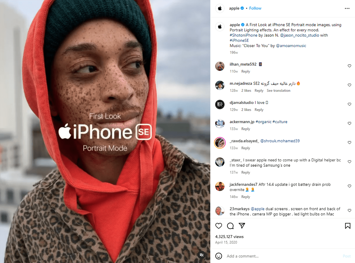 Apple's Instagram Reel about iPhone SE.