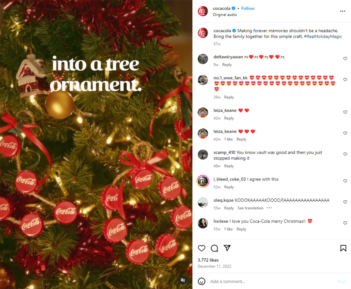 Coca-Cola's Christmas Instagram Reel.