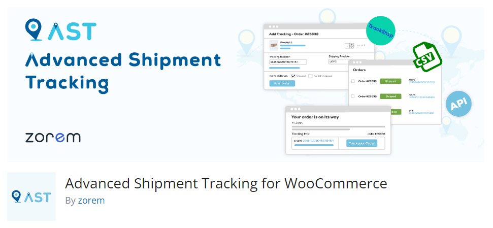 El banner plugin para Advanced Shipment Tracking para WooCommerce.