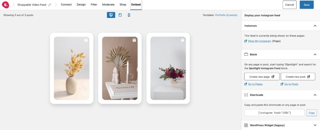 Embedding Instagram Shoppable video feed