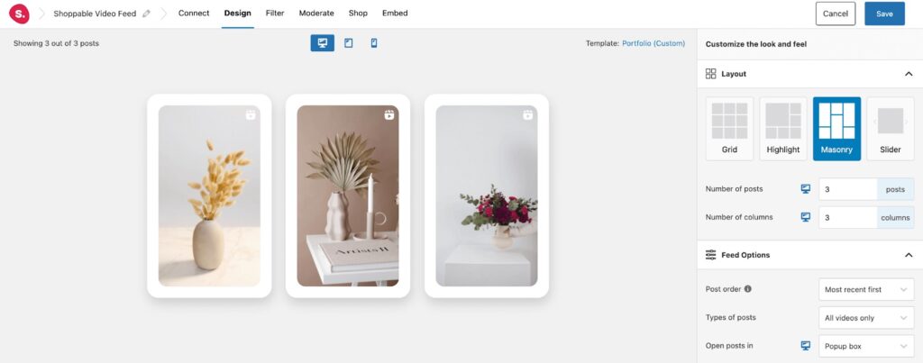 Instagram shoppable video feed design 