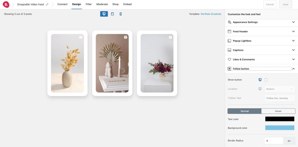 Instagram shoppable video feed customization 
