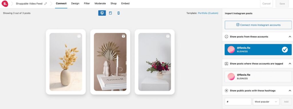 Instagram shoppable video feed design 