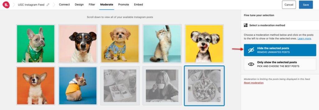 Spotlight user-generated Instagram feed post moderation