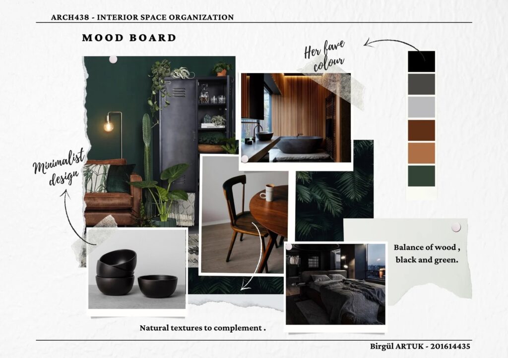 Canva mood board showing possible layouts, imagery and colors