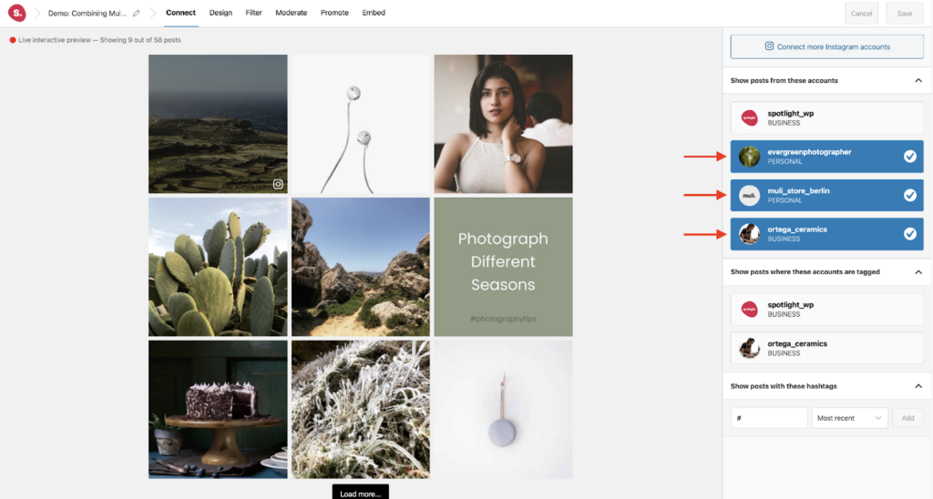 Combinación de feeds en Spotlight Instagram feed plugin