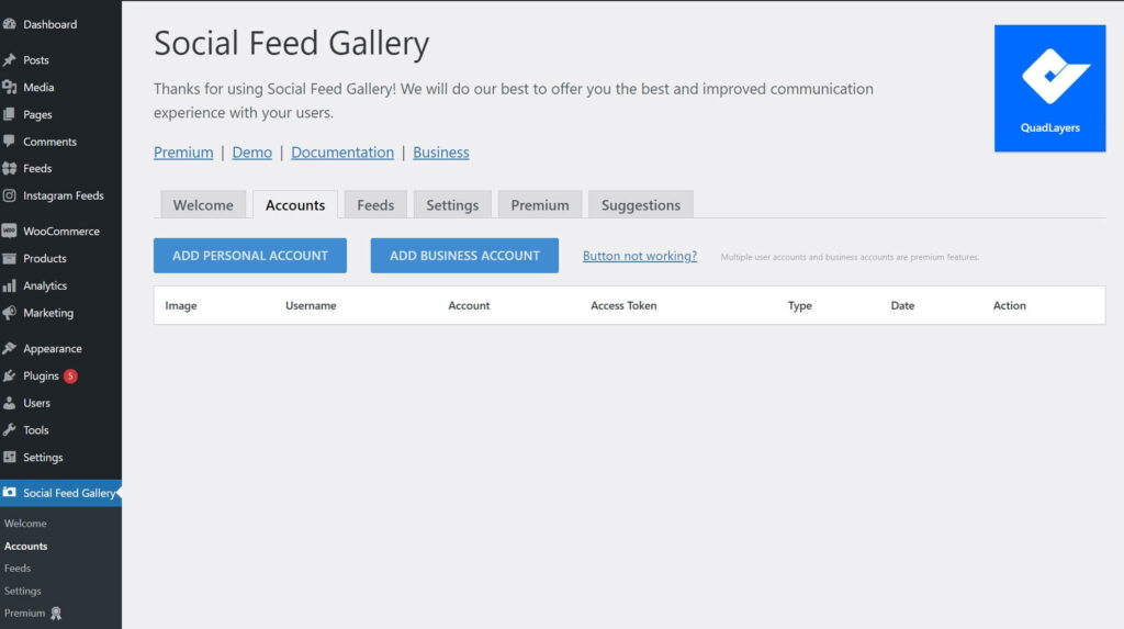 Social feed gallery WordPress view