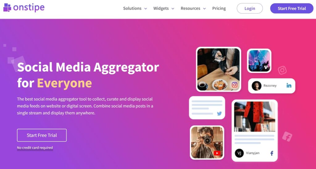 Onstipe social media aggregator