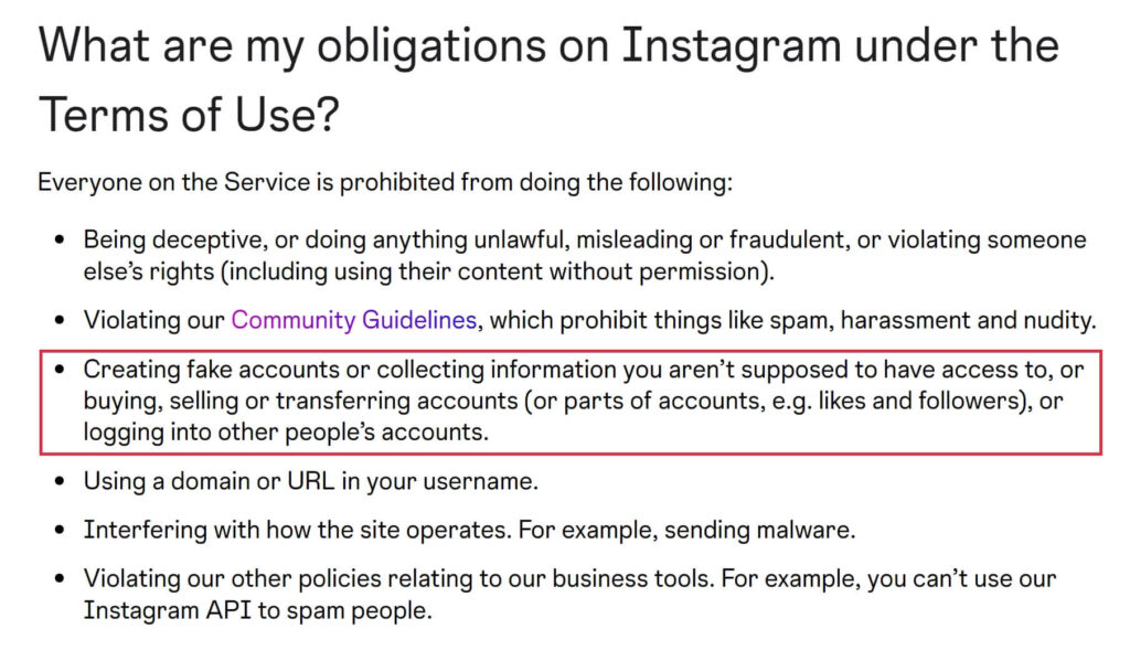 Instagram terms of service