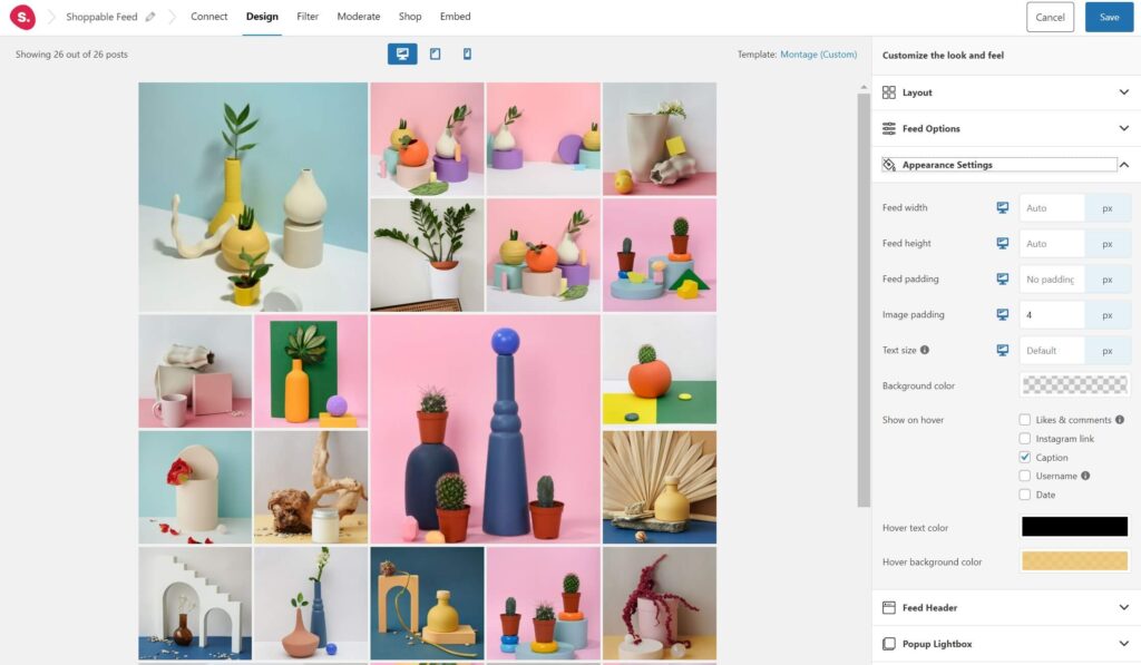 Spotlight Instagram feed: customizable design elements