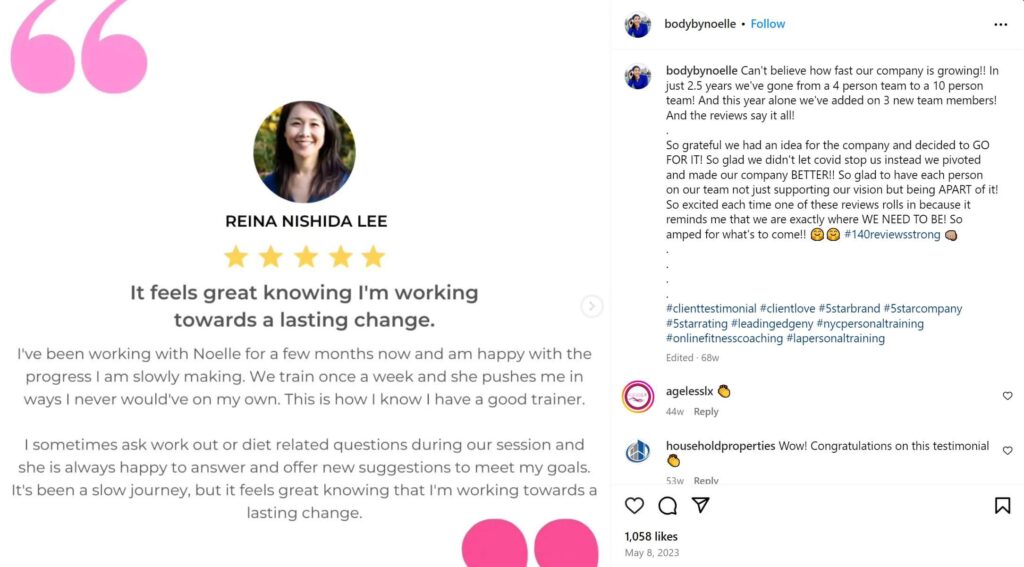 Ideas de contenido para Instagram: muestra testimonios de clientes en Instagram