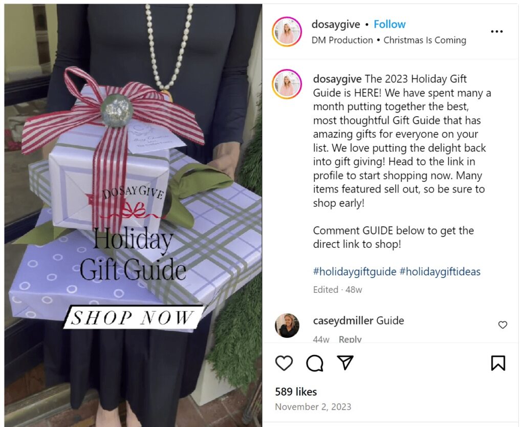 Holiday gift guide Instagram