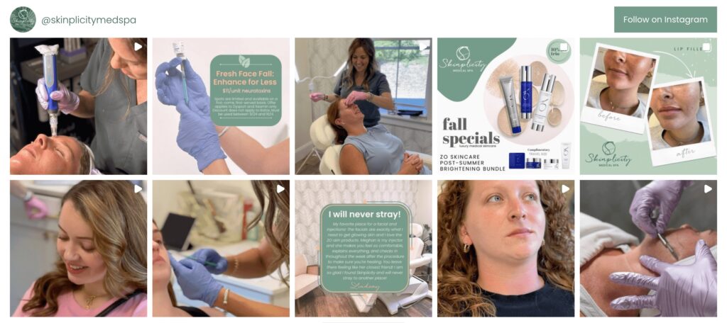 Instagram feed on website of a medical spa 