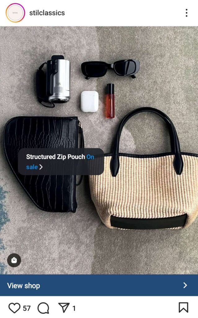 Shopping on Instagram example showing bags on sale