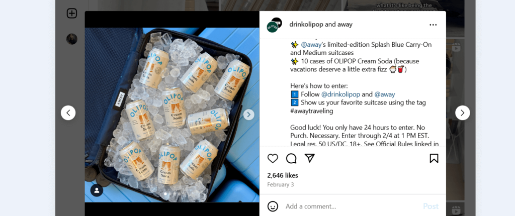 An example of a brand giveaway focused around UGC