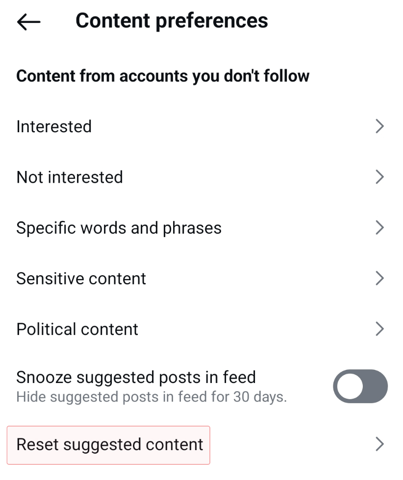 Resetting the content that Instagram suggests in your feed