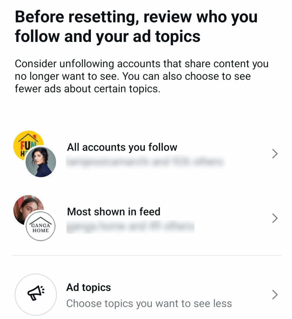 Reviewing your followed accounts and topics in Instagram