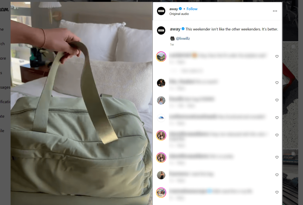 A brand using UGC in Instagram