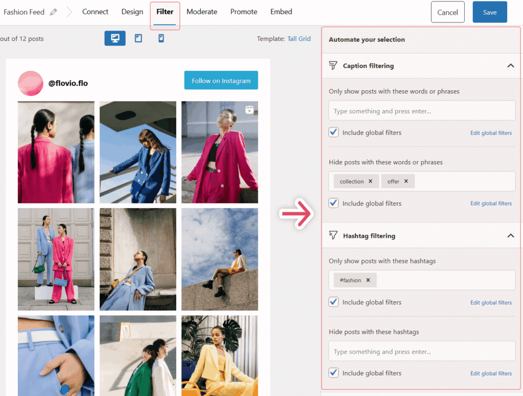Configuring filters for a Spotlight feed