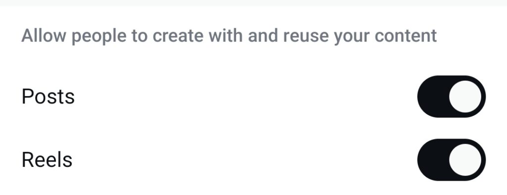 Settings for the reuse of media in Instagram