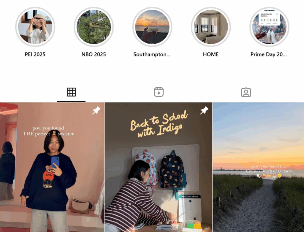 An UGC creator's portfolio in Instagram
