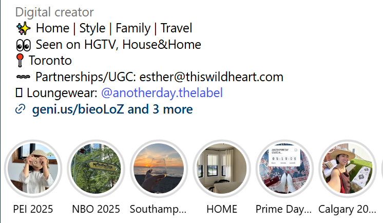 An example of a UGC creator bio in Instagram
