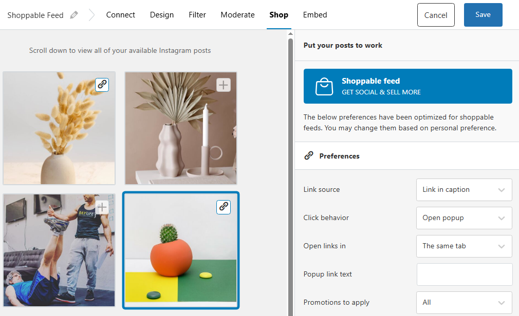 Configuring how links work in a Spotlight shoppable feed