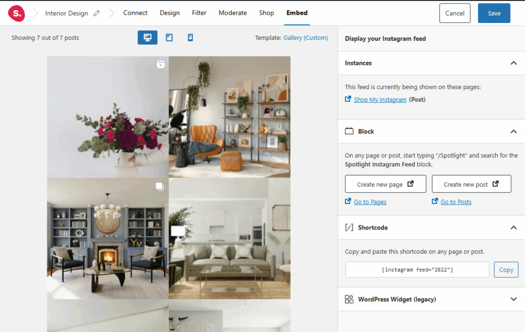 Embedding a Spotlight Instagram interior decoration feed in WordPress