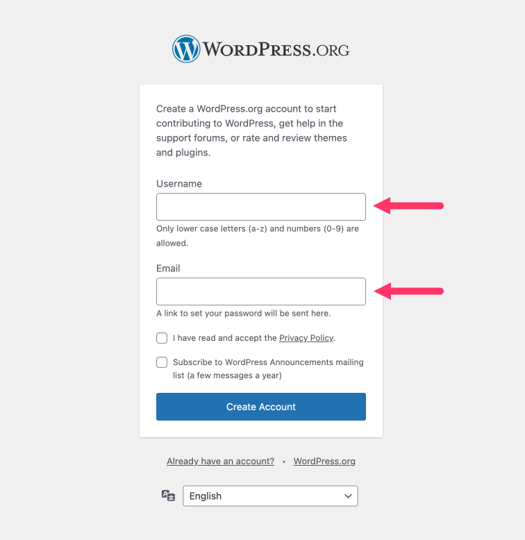 Creating a WordPress account