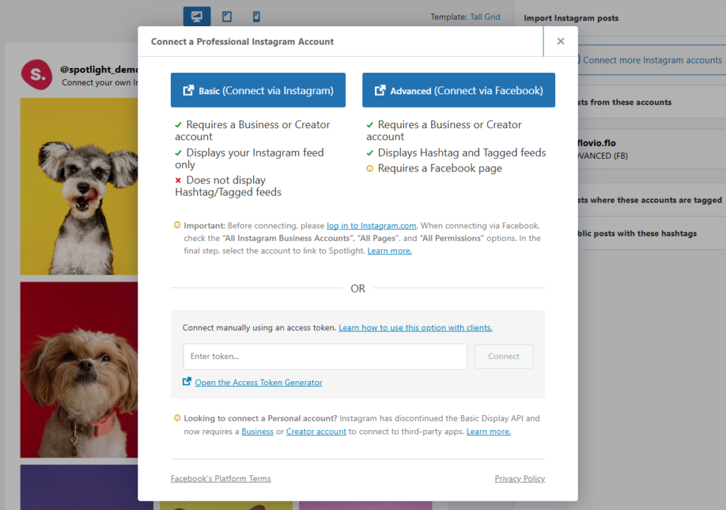 Connecting Spotlight with Instagram