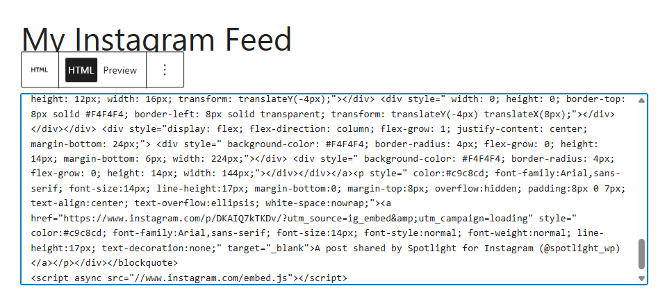 Using the embed code from an Instagram post in WordPress