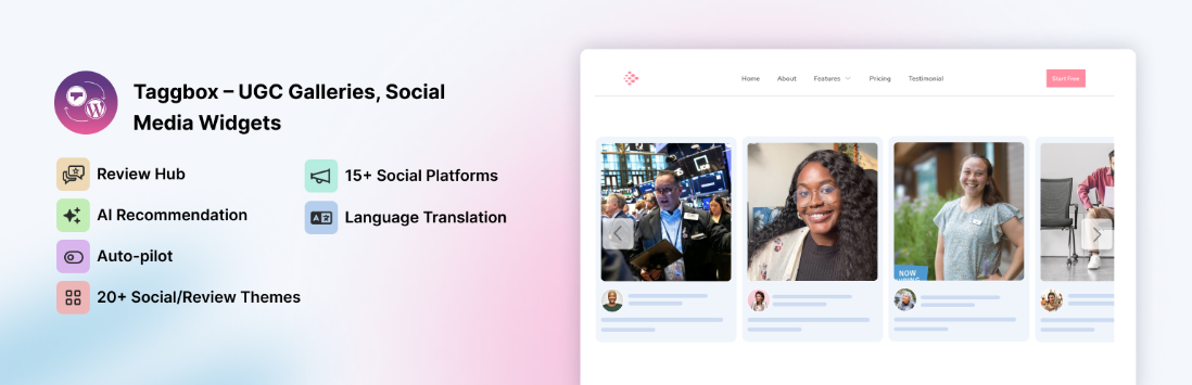Taggbox social media aggregator plugin for WordPress banner