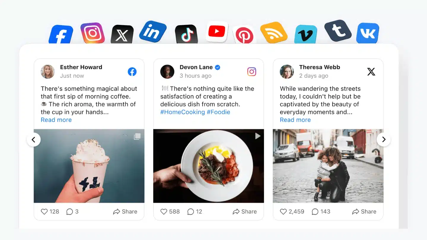 Elfsight social feed widget showing posts from several social networks