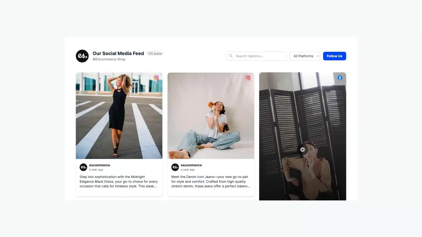 EmbedSocial social wall template combining social posts and customer reviews
