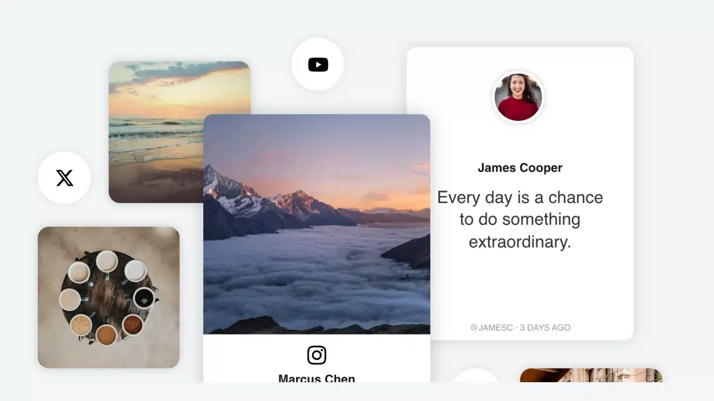 Curator.io social feed displaying complete moderated post cards