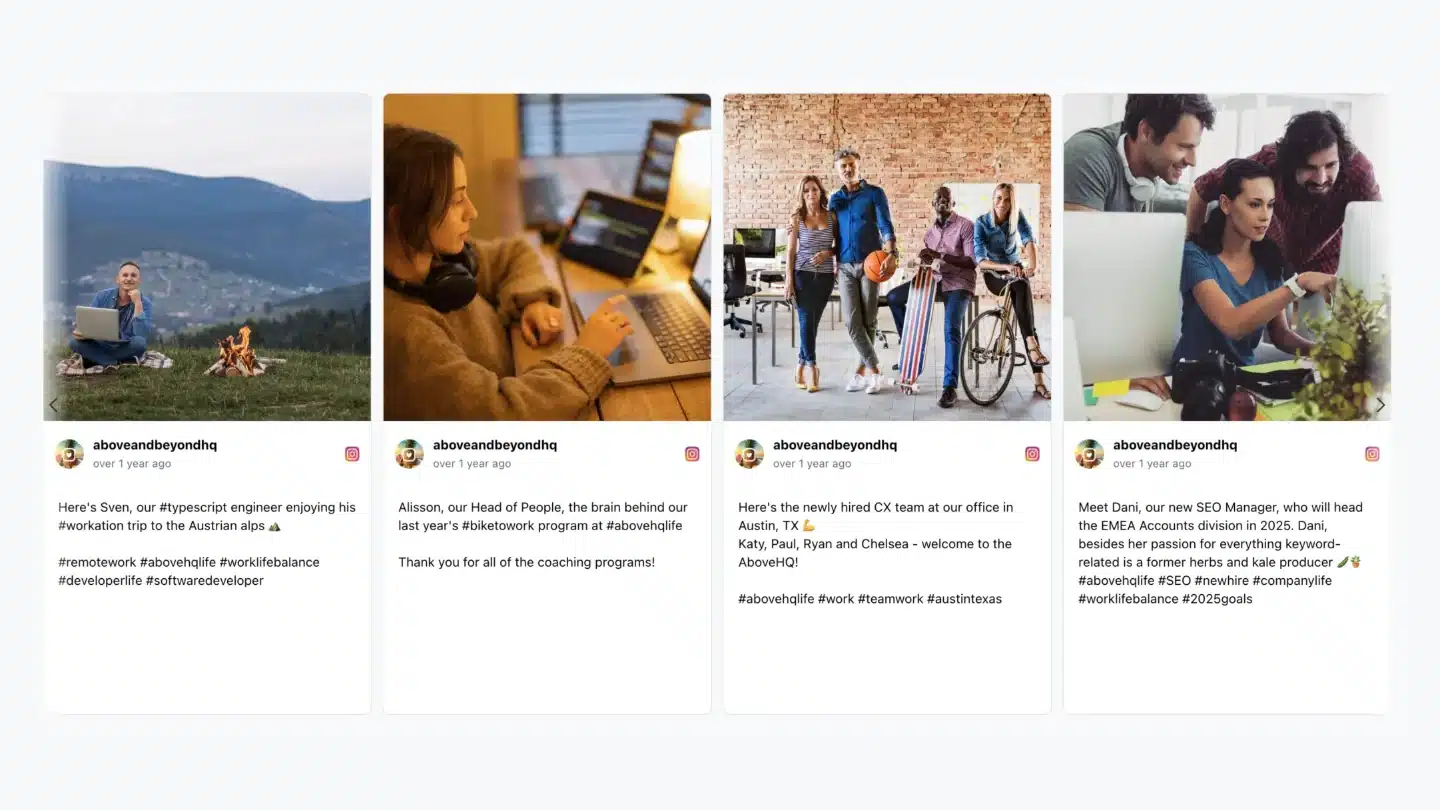 Juicer social feed template displaying complete social post cards