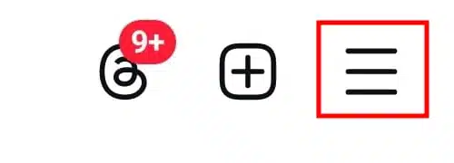 Top-right controls on an Instagram profile, with the three-line menu outlined in red.