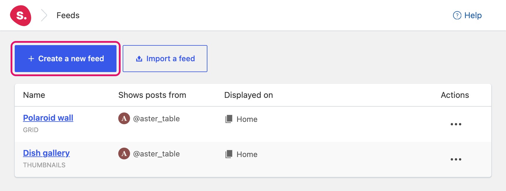 The Create a new feed button on the Spotlight Feeds screen