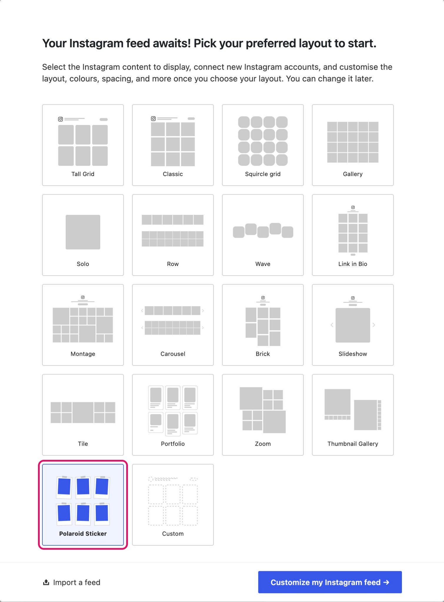 Polaroid Sticker selected in the Spotlight layout picker