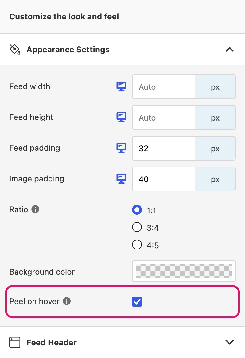 The Peel on hover checkbox in Spotlight Appearance Settings